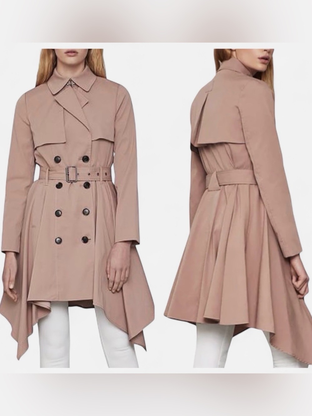 RARE! BOBGMAXAZRIA Brielle Asymmetrical Hem Trench Coat Size L Blush Pink - Picture 2 of 11